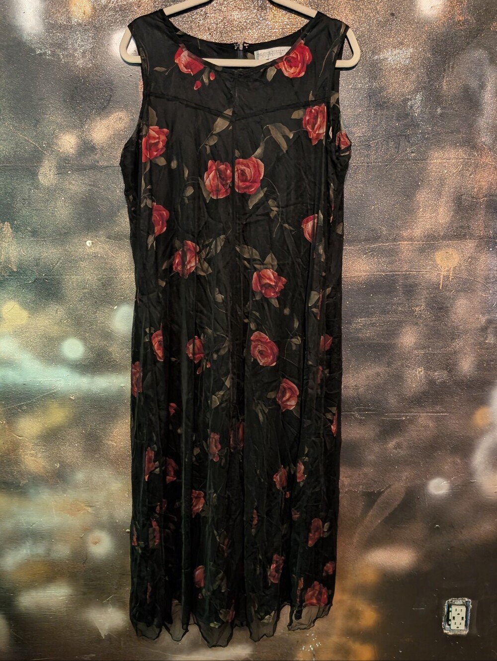 Valerie Stevens II Collection Vintage Rose Floral Print Dress Size 16W Silk/Nylo